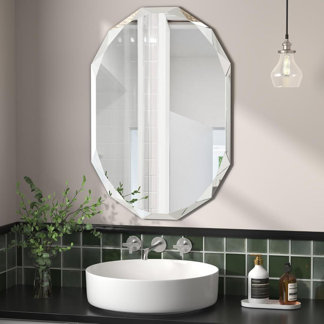 Bathroom Mirrors for Over Sink, Round Frameless Mirrors for Wall, 20x30 Inch Beveled Bathroom Mirror, Bathroom Vanity Circle Mirror for Bedroom Living Room Entryway Home Decor