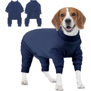 IECOii Dog Cold Weather Coat, Fleece Dogs Sweaters with Long Sleeves for Small Medium Breeds Boy, Warm & Stretchy Pajamas Jammies for Indoor Outdoor, Machine Washable,Navy Blue, Size L (Large(Chest: 23.6in))