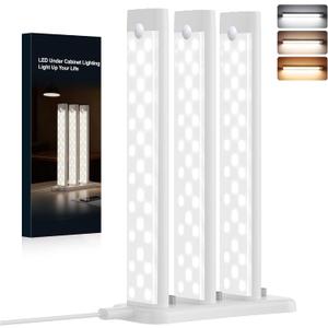 3 Packs Under Cabinet Lighting with Charging Station 8 Inches, Motion Sensor Light Indoor Rechargeable, 3 Color Dimmable Closet Light, USB Led Stick on Under Counter Lights for Kitchen Pantry