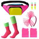 ZhouBoat 5Pcs 80s Accessories for Women, Neon Costume Set with 80s Fanny Pack Hairband Fishnet Gloves Earrings Socks for Halloween Themed Party