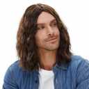 Long Wavy Men Wig for Party Curly Wigs for Man Male Hippie Rocking 70s 80s Them Party Cosplay Costume Anime Heat Resistant Synthetic Hair Wig With Cap (Middle Brown)