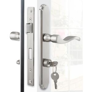 Flat Slot Storm Door Handle Complete Set, Mortise Keyed Lever Mount Latch with Deadbolt for Screen and Storm Doors (Brushed Nickel)