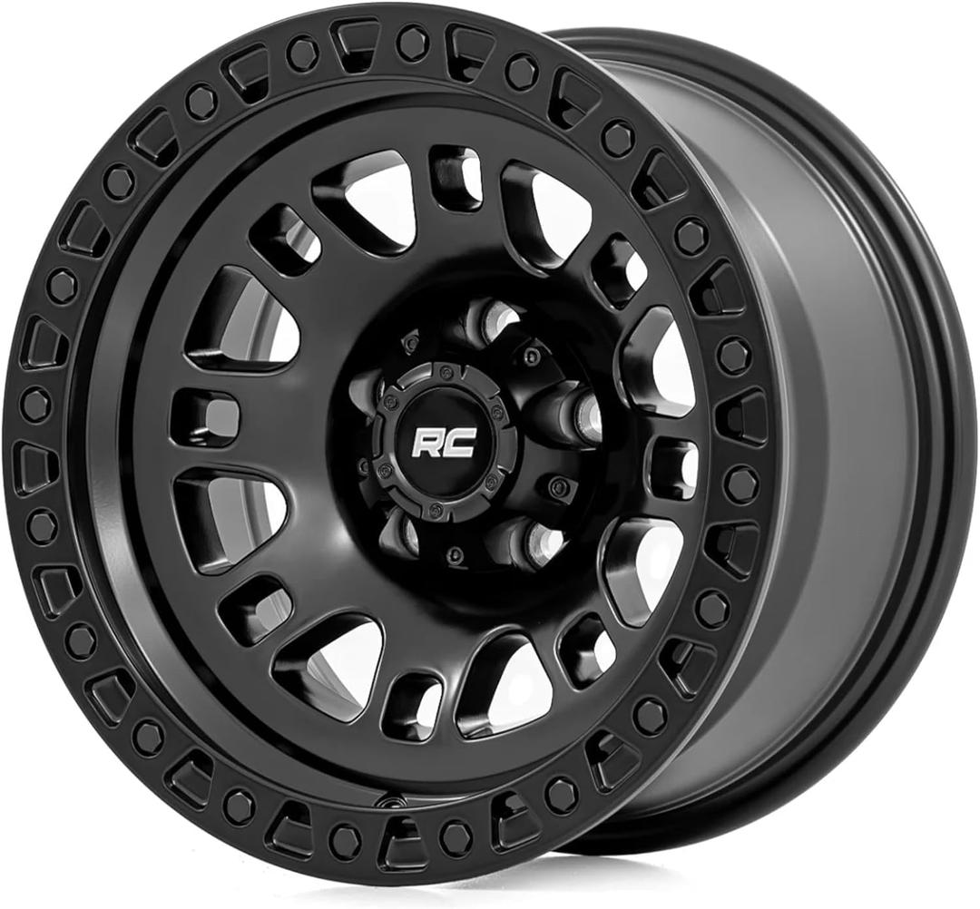Rough Country 82 Series One-Piece Aluminum Wheel - 17x9, 5x4.5" Bolt Pattern, 12mm Offset, Gloss Black with Rugged 8-Spoke Design