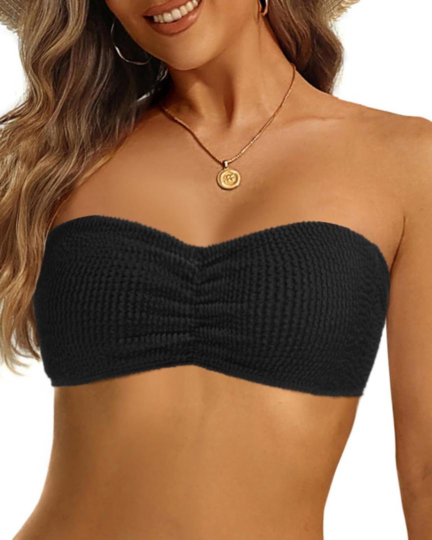 Daci Women Strapless Bikini Swimsuit Tops - Bandeau Tube Bathing Suit Top (X-Large, Black)
