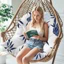 Uthem Waterproof Egg Chair Cushion Replacement Outdoor Hanging Egg Chair Cushion 47x35x7 Inches Thicken Chair Cushions with Ties, Blue Enchantress