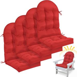 Geelin 4 Pcs Outdoor Patio Chair Cushion Thick High Back Adirondack Chair Cushion Tufted Weather & Fade Resistant Anti-Slip Outside Rocking Chairs Pads with Ties, 44 x 19 x 4 Inch (Red)