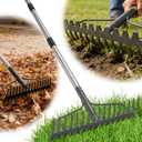 Bow Rake , 2-in-1 63in Metal Garden Lawn Rake for Weeding Digger Loosening Soil Raking Leaf Leveling Rocks Spreading Mulch Gravel 17 Tines Adjustable Garden Rake(63 Inch)