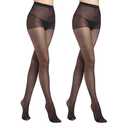 RubyRunk 2 Pack Sheer Tights for Women, rip resistant Pantyhose, 15 Denier, run resistant sheer tights reinforced toe (US, Alpha, Large, Regular, Regular, black) 2 Pack