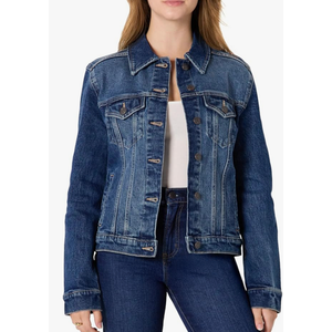 Amazon Essentials Women's Regular-Fit Low Stretch Denim Trucker Jacket with Pockets M