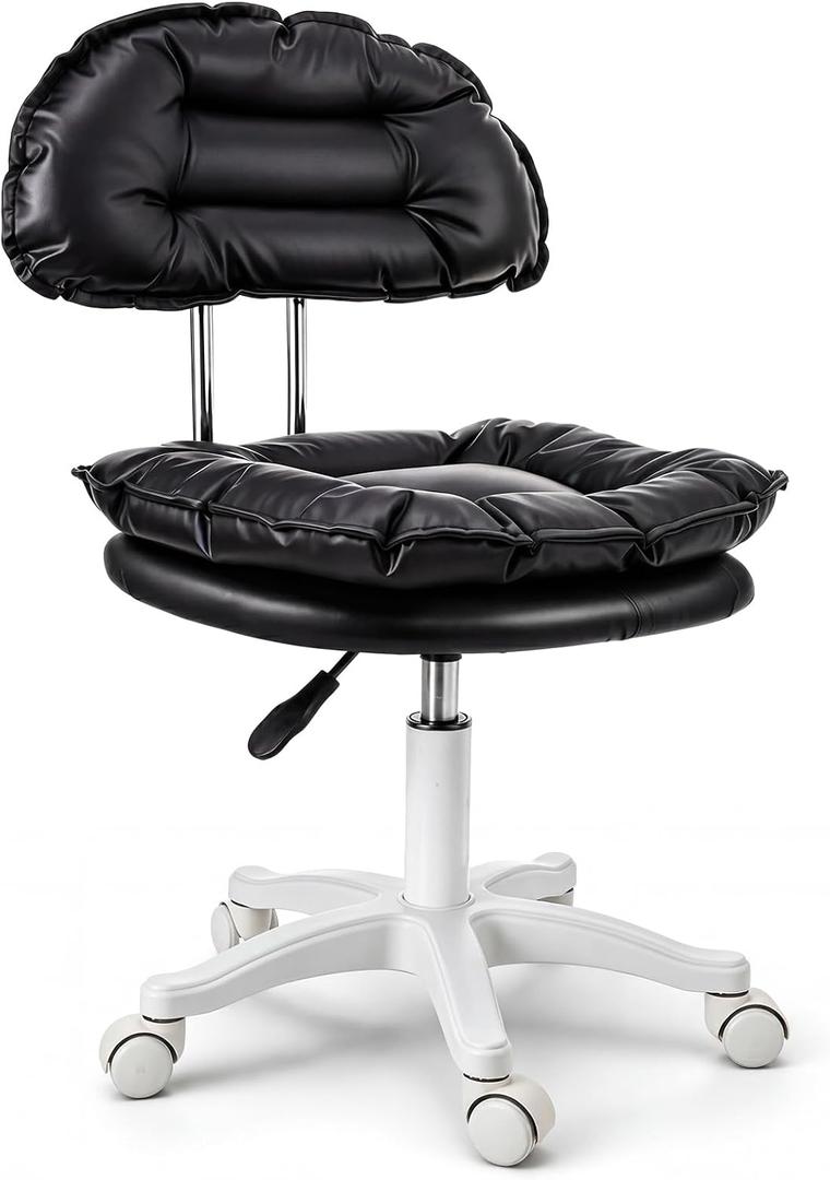 Novabright Pedicure Chair for Nail Tech, 360° Swivel Rolling Stool with with Back Support, Adjustable Height Armless Vanity Chairs Thick Cushion, Drafting Chair for Salon Spa Shop Home Office