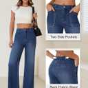 DLOODA Wide Leg Jeans Woman Stretchy High Waisted Straight Leg Jeans Loose Trendy Denim Pants with Pockets (Blue, L)