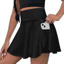 OEBLD Girls Athletic Skort High Waist Tennis Skirts with Shorts Butterfly Ruffle School Skirts with Pockets (13-14 Years, Black)