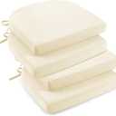 downluxe Indoor Chair Cushions for Dining Chairs, Soft and Comfortable Textured Foam Kitchen Chair Pads with Ties and Non-Slip Backing, 16" x 16" x 2", Beige, 4 Pack, 4 Count