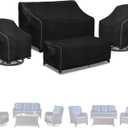 Patio Furniture Covers 4 Piece Set, 600D Heavy Duty Outdoor Furniture Covers Waterproof for Patio 3-Seater Sofa,Swivel Rocker Chair and Coffee Table Furniture Set,Black