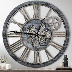 The B-Style Large Real Moving Gears Wall Clock 30 inch Rustic Retro Industrial Farmhouse Wood Clock Oversized Decorative Vintage Wall Clocks for Living Room (Carbon Gray) (30 inch/76cm)