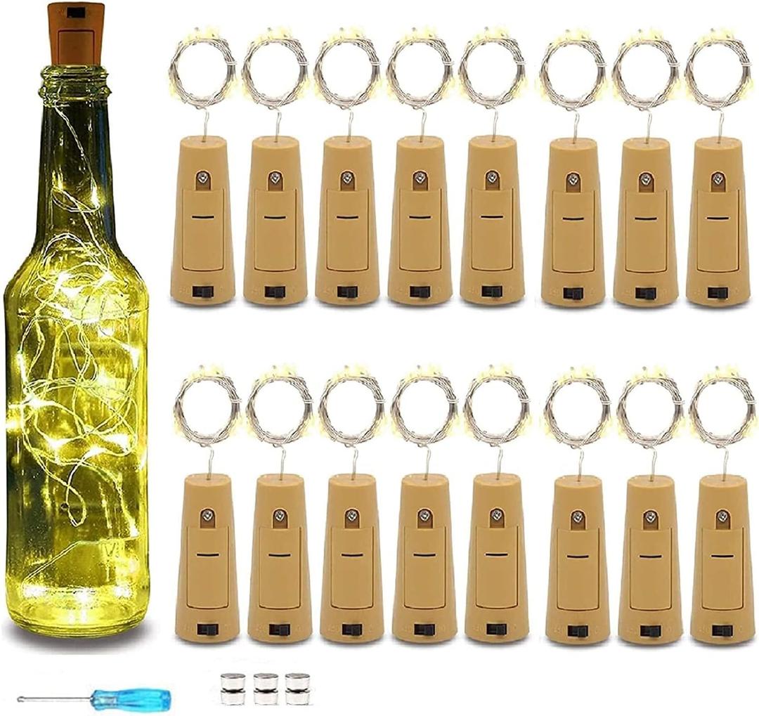 VOOKRY Wine Bottle Lights with Cork, 16 Pack 20LED Fairy Lights Battery Operated Mini Copper Wire Cork Lights for Liquor Bottles DIY Party Wedding Christmas Festival Bar Decoration(Warm White)