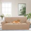 Stretch Couch Cover Washable Sofa Slipcover Furniture Protector with Non Skid Foam and Elastic Bottom for Kids, Dog(Large/Camel)