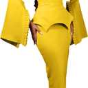 Voghtic Women Peplum Bodycon Pencil Dress Business Office Wear to Work Sheath Dress v Neck Ruffle Sleeve Church Dresses (Large, Yellow)