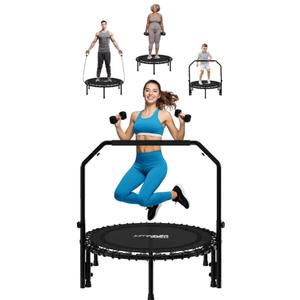 Jumpzylla Fitness Rebounder Trampoline for Adults, Mini Trampoline for Adults with Bar and Elastic Bands, Family Kids & Adult Exercise Trampolines Indoor/Outdoor, 450lbs, 40 inch