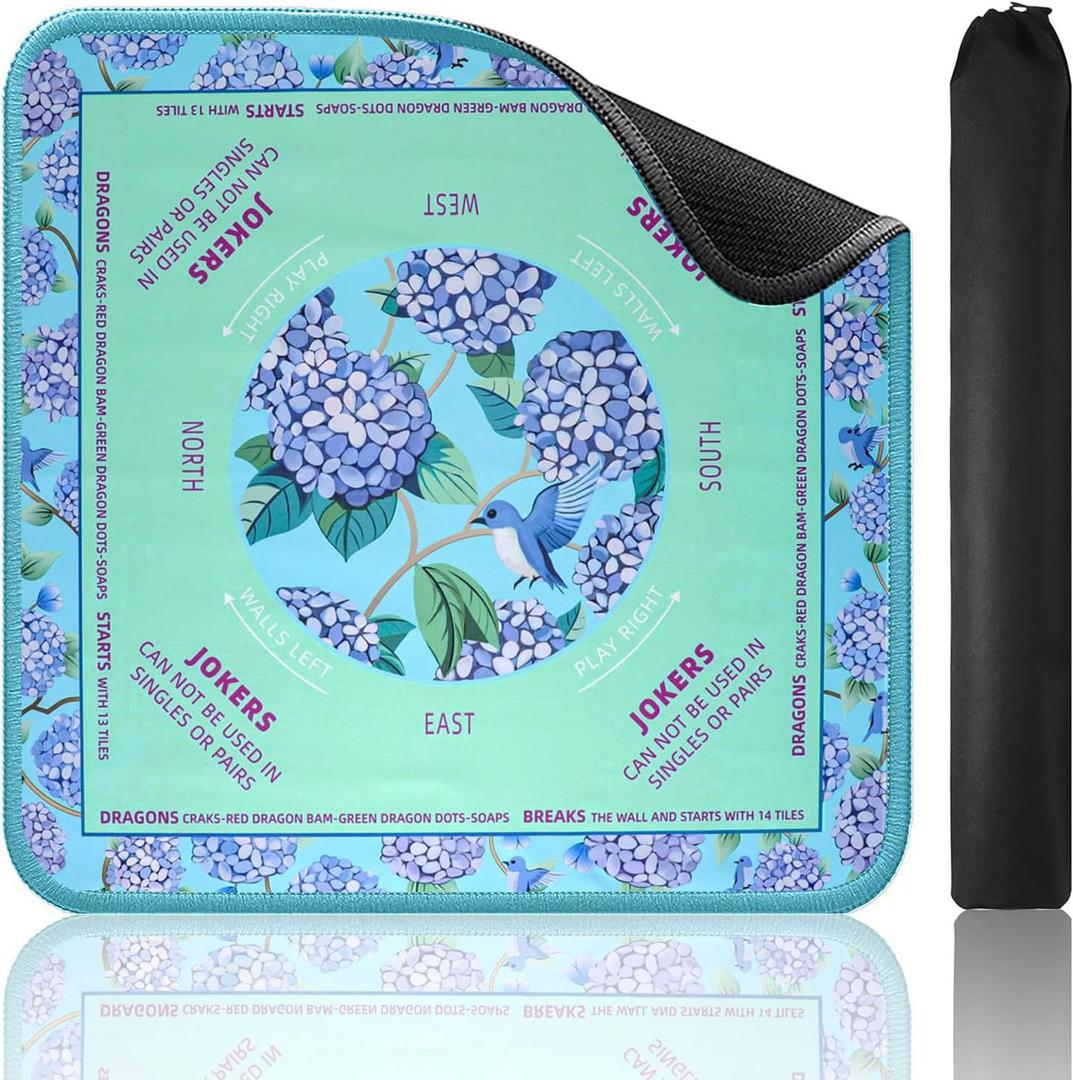 Green Mahjong Learning Mat (33 x 33) with Black Carrying Bag, Anti-Slip, Noise-Reducing Mahjong Mat for Table, Board Games, Tile Games and Cards