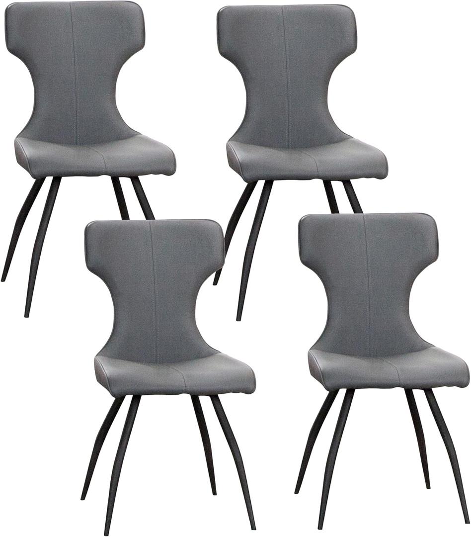 Sunset Trading Echo Upholstered Dining Chairs | Set of 4 | Matte Black Tapered Metal Legs | Charcoal Gray Padded Faux Leather Fabric Seats & Backs | Contemporary Modern Mid-Century Kitchen Side chairs