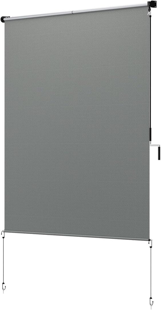 48" W x 72" L Heavy-Duty Outdoor Roller Shades - Waterproof Exterior Blinds for Porch/Backyard, 90% UV Protection Cordless Shade System, Dark Grey