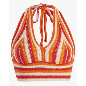 Verdusa Women's Colorblock Striped Crop Halter Top Tie Backless V Neck Going Out Tops XS