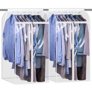 KEETDY 43" Hanging Garment Bags for Closet Storage Large Clear Window Hanging Clothes Storage Garment Rack Cover Coat Protector for Suit, Wardrobe, Bottom Enclosed, 2 Packs