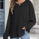 CHICGAL Sweatshirt for Women Long Sleeve Shirts Crewneck Color Block Loose Fit Pullover Fall Tops (Black, L)