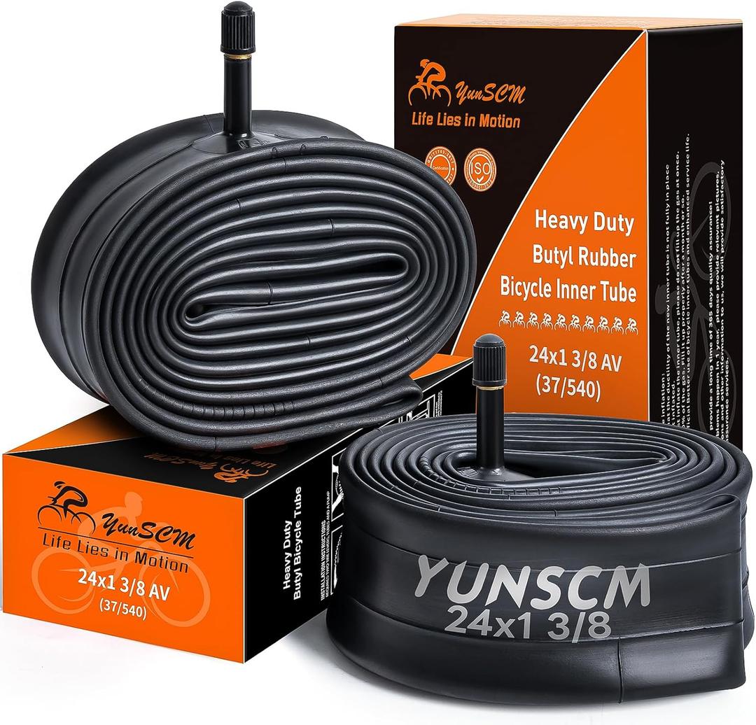 2-PCS 24x1 3/8 (37-540) Heavy Duty Bike Tubes AV32MM Schrader Valve 24x1 3/8 Inner Tubes Compatible with 24 x 1 3/8 Wheelchair Bike Bicycle Tire Tubes