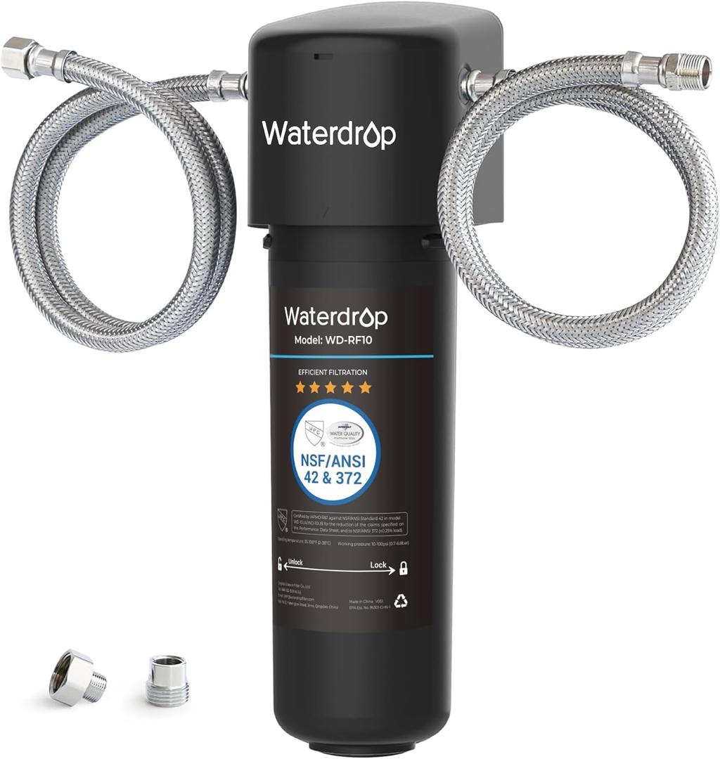 Waterdrop 10UA Under Sink Water Filter System, Reduces PFAS, PFOA/PFOS, Lead, Chlorine, Bad Taste & Odor, Under Counter Water Filter Direct Connect to Kitchen Faucet, NSF/ANSI 42 Certified, 8K Gallons (3.9"L x 3.6"W x 12.3"H, Black)