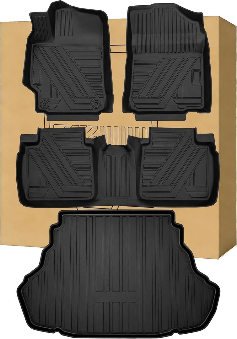 Aiqiying Floor MatsCargo Liners Compatible with Toyota Camry 2012-2017 ModelssAll Weather Waterproof Durable Custom-Fit Trunk Tray Front Rear Rows Full Set Carpet Protection TPE Accessories