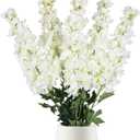 White Delphinium Artificial Flowers,5PCS Faux Larkspur Flowers 39" Long Stem Silk Flowers for Tall Vase Home Wedding Table Decor(White) (Ivory)