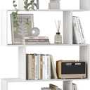 Yusong S Shaped Bookshelf, Modern Geometric Bookcase, 6-Tier White Display Case Book Shelf, 27.8"W x 9.4"D x 74"H