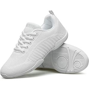 BAXINIER Girls White Cheerleading Shoes Lightweight, Breathable, Flexible, Tumbling, Dancing, Training Tennis, Walking, Youth Cheer Competition SneakersSize 36