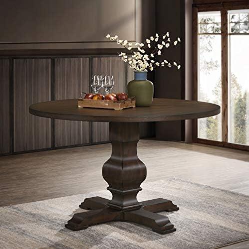Roundhill Furniture Havre Pedestal Base Round Dining Table, Burnish Oak