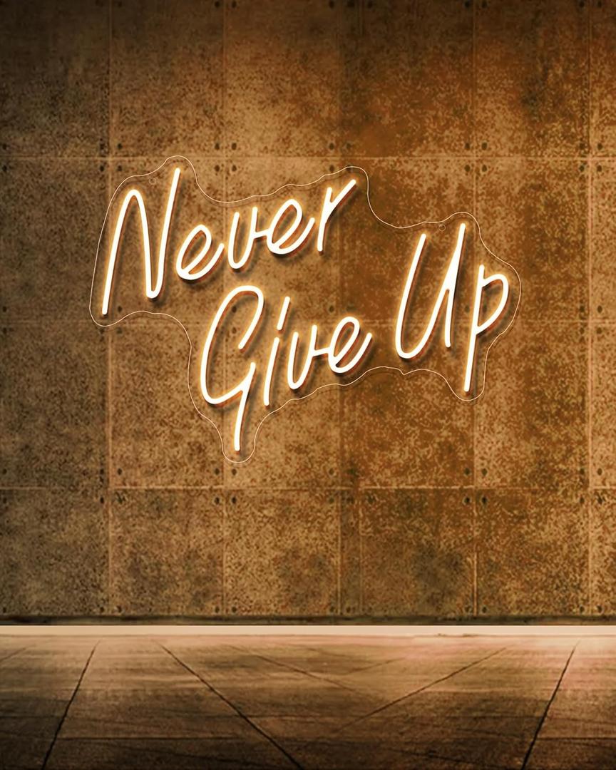 YIKBIK NEVER GIVE UP LED Neon Sign for Wall Decor,Neon Lights Party Decorations, USB Powered Switch Neon Lights lighting adjustable for Office Room, Gym Room, Man Cave, Gamer Room