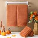 4 Pack Burnt Orange Hand Towels Waffle Striped Pattern 100% Cotton Soft Hand Towels for Bathroom 13 x 29 Inch Absorbent Waffle Washcloths for Bathroom Kitchen