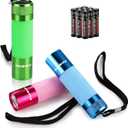EverBrite 3-Pack Mini Flashlights, Glow in Dark Flashlights, Aluminum LED Flashlights Outdoor Favors Assorted Colors for Camping, Hiking, Indoor, 9XAAA Batteries Included
