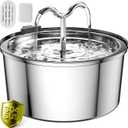 DOOOB Cat Water Fountain, 3.2L/108OZ Stainless Steel Pet Water Dispenser Automatic Metal Dog Drinking Fountains Water Bowl with Replacement Filters Ultra-Quiet Pump