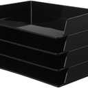 Fuyoooo Paper Organizer for Desk Stackable Plastic Paper Tray Office Organization and Storage 9.37 x 5.91 x 1.57 Inch Stacking File Rectangular Letter Tray for Office Desktop(Black,4 Pcs)