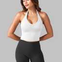 YEOREO Women's Halter Crop Top V Neck Workout Going Out Tank Top Hazel Padded Sleeveless Backless Trendy Summer Camisole (White, S)