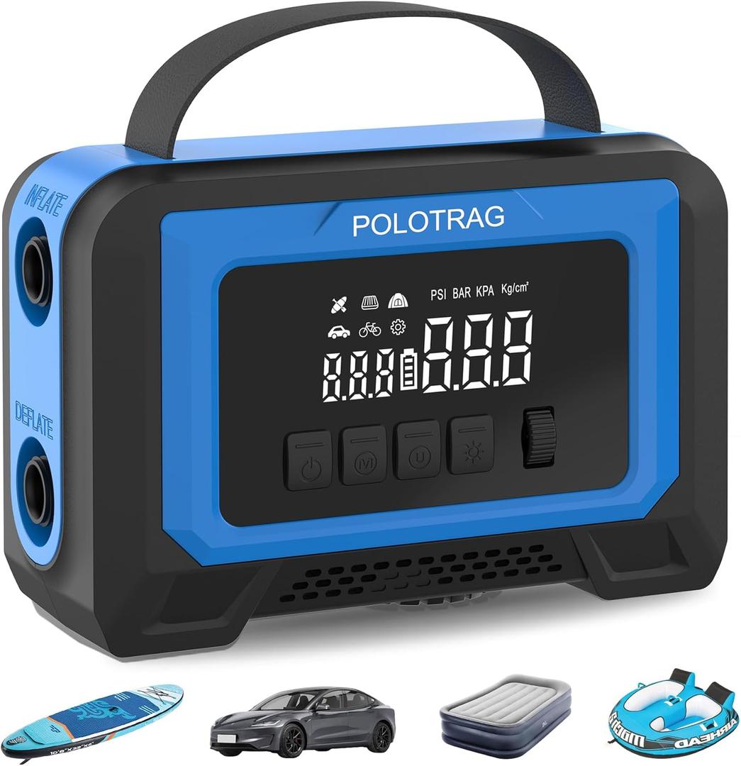 Paddle Board Pump, Tire Inflator Portable Air Compressor - Cordless Air Pump for Inflatables with Auto-Off, Deflate Function, Rechargeable Sup Pump Electric for Car Tires, Paddleboards, Mattress (Lake Blue)