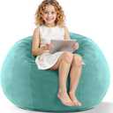HABUTWAY 2FT Bean Bag Chair, 2' Beanbags Small Bean Bag Chairs with Filling, Teardrop Bean Bag Chair Luxurious Velvet Ultra Soft Fur with Removable Cover (Aqua Ombre)