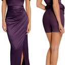 Popilush Womens Shapewear Maxi Dress Multi Way Wear Off The Shoulder Bodycon Long Cocktail Formal Dresses (Purple, XS)