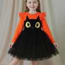 Noubeau Toddler Baby Girl Halloween Outfits Long Sleeve Ruffle Fall Winter Dress Layers Tulle Skirt Set Halloween Dresses (Black)