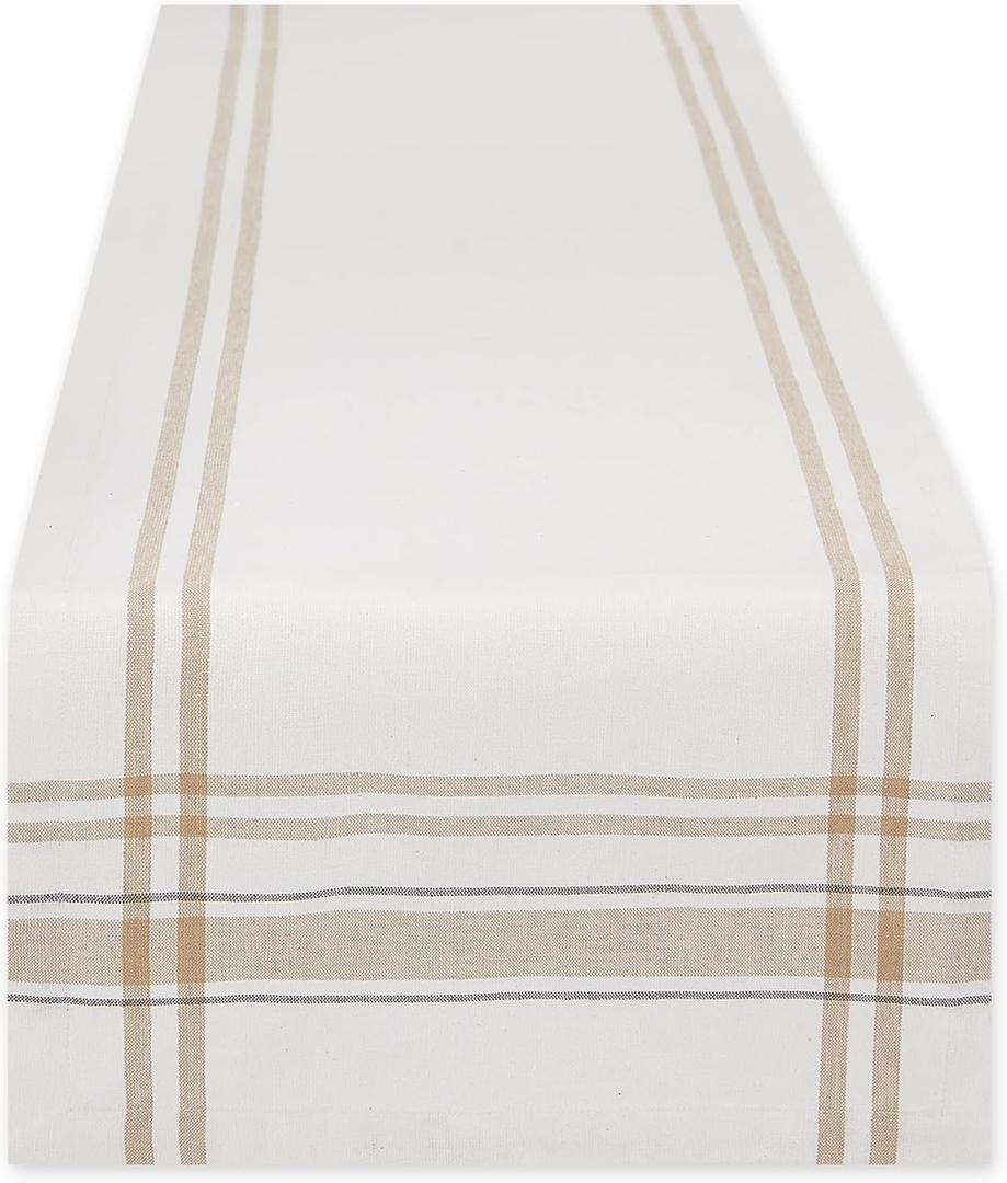 DII French Stripe Dining Table Collection Farmhouse Style Table Runner, 14x72 Inches, White Chambray