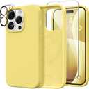 GONEZ for iPhone 14 Pro Max Case Silicone, Compatible with MagSafe, with Screen Protector + Camera Lens Protector, Liquid Silicone Shockproof Protective Phone 14 ProMax Case 6.7", Yellow