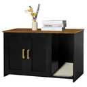 Dwanton Litter Box Enclosure, Cat Litter Box Furniture Hidden, with Scratching Mat, Wooden Cat Washroom Indoor, Fit Most of Litter Box, 31.5" L x 19.7" W x 21.7" H, Black+Warm Brown