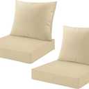 ARTPLAN Deep Seat Cushion with Backrest Set of 2 - All-Weather Outdoor Sofa Cushions for Sectionals-Polyester Fabric, Waterproof-High-Resilience Foam for Patio, Backyard Garden,Beige